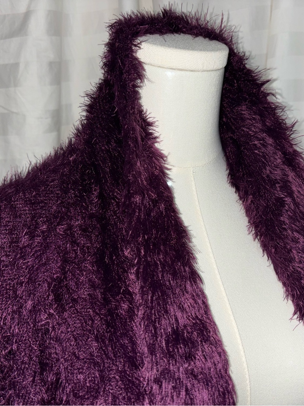 Plush Faux Fur Open Front Cardigan Sweater - Deep Purple LOGO Lori Goldstein - Picture 2 of 4